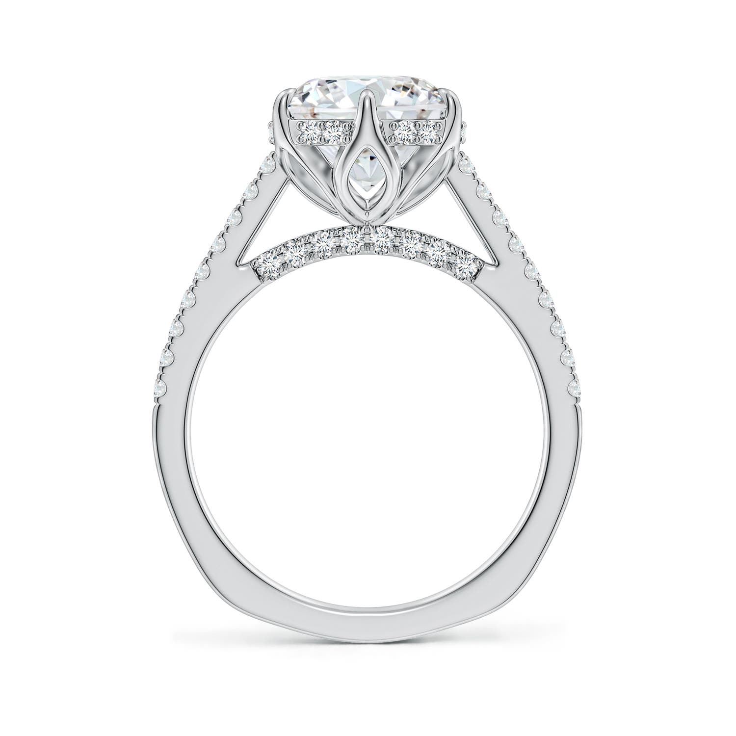 9.2mm FGVS Six Prong-Set Round Lab-Grown Diamond Cathedral Engagement Ring in 18K White Gold