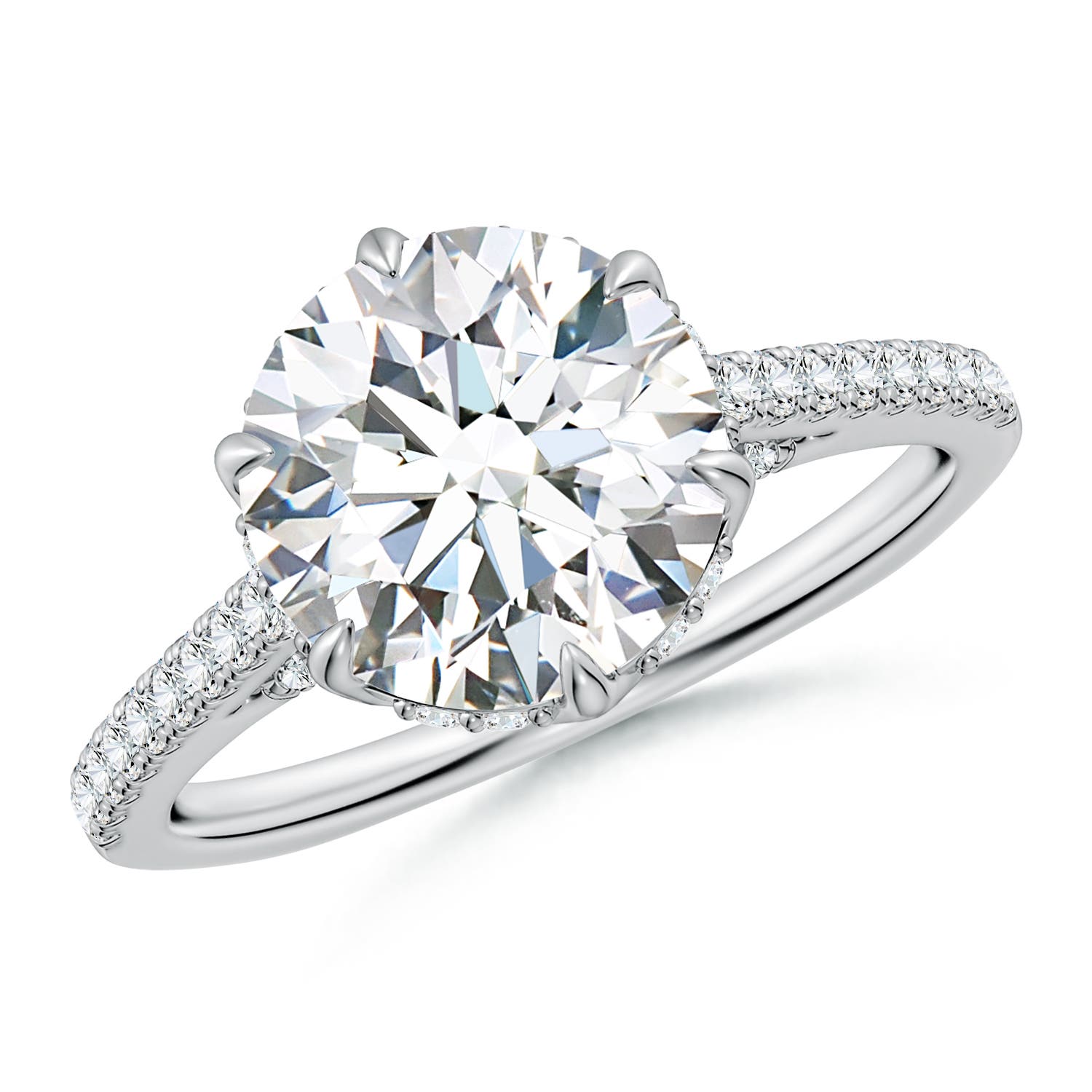 9.2mm FGVS Six Prong-Set Round Lab-Grown Diamond Cathedral Engagement Ring in White Gold