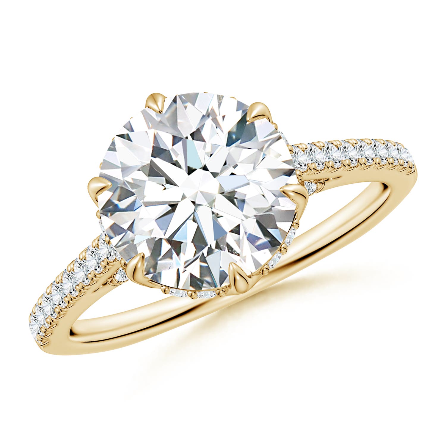 9.2mm FGVS Six Prong-Set Round Lab-Grown Diamond Cathedral Engagement Ring in Yellow Gold