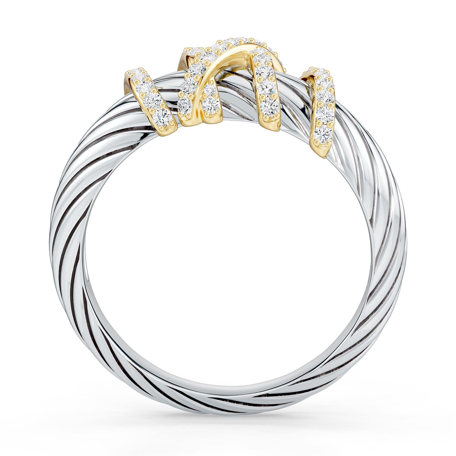 1.1mm FGVS Oxidized Sterling Silver and 18CT Yellow Gold Lab-Grown Diamond Crossover Twisted Dome Ring in  Sterling Silver & 18CT Yellow Gold - side 3