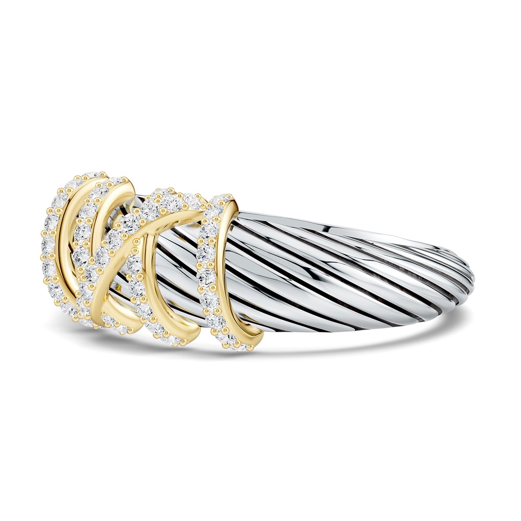 1.1mm FGVS Oxidized Sterling Silver and 18K Yellow Gold Lab-Grown Diamond Crossover Twisted Dome Ring in  Sterling Silver & 18K Yellow Gold - side 199