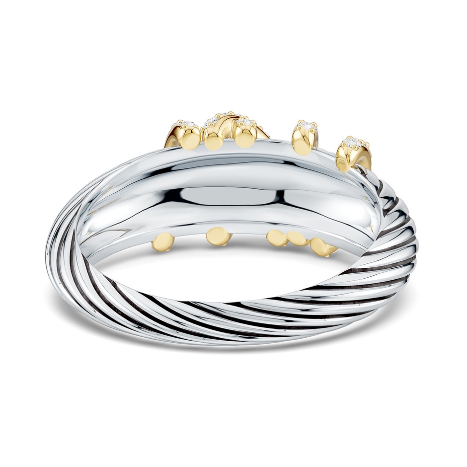 1.1mm FGVS Oxidized Sterling Silver and 18K Yellow Gold Lab-Grown Diamond Crossover Twisted Dome Ring in  Sterling Silver & 18K Yellow Gold side 249