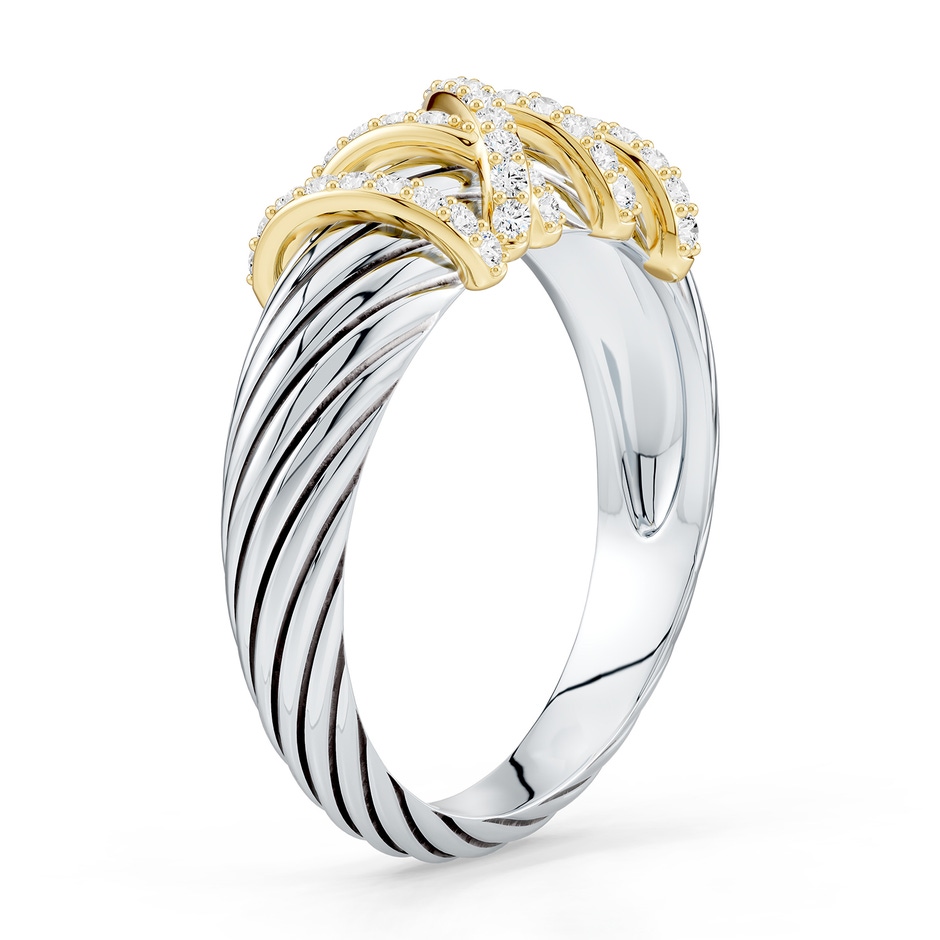 1.1mm FGVS Oxidized Sterling Silver and 18K Yellow Gold Lab-Grown Diamond Crossover Twisted Dome Ring in  Sterling Silver & 18K Yellow Gold side 599
