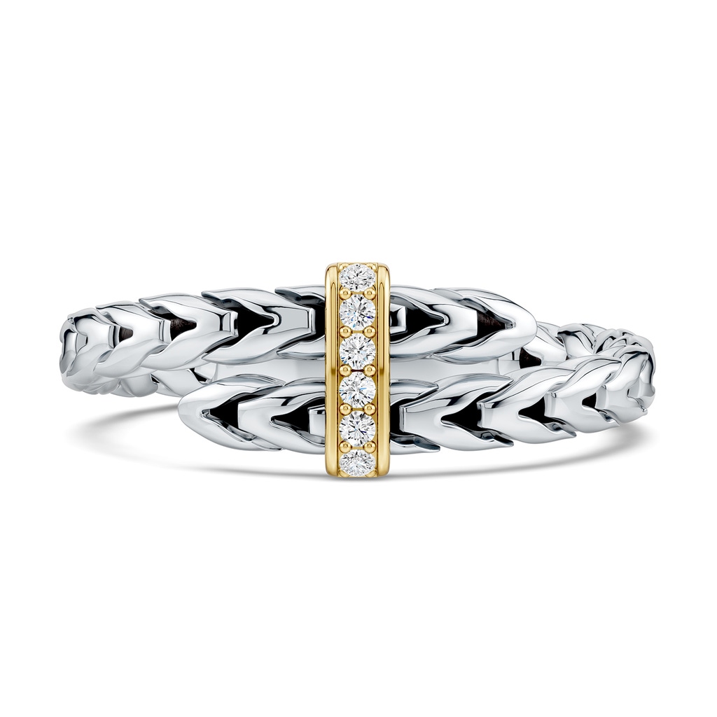 1.2mm FGVS Oxidized Sterling Silver and 18K Yellow Gold Lab-Grown Diamond Bypass Ring in  Sterling Silver & 18K Yellow Gold