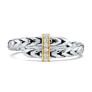 1.2mm FGVS Oxidized Sterling Silver and 18K Yellow Gold Lab-Grown Diamond Bypass Ring in  Sterling Silver & 18K Yellow Gold