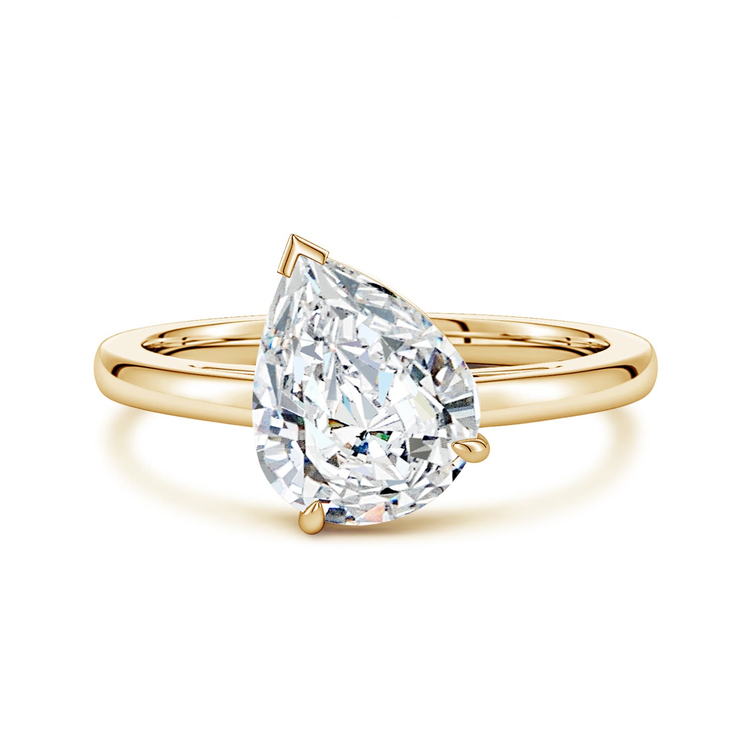 10x8mm FGVS Claw-Set Tilted Pear Lab-Grown Diamond Solitaire Engagement Ring in Yellow Gold