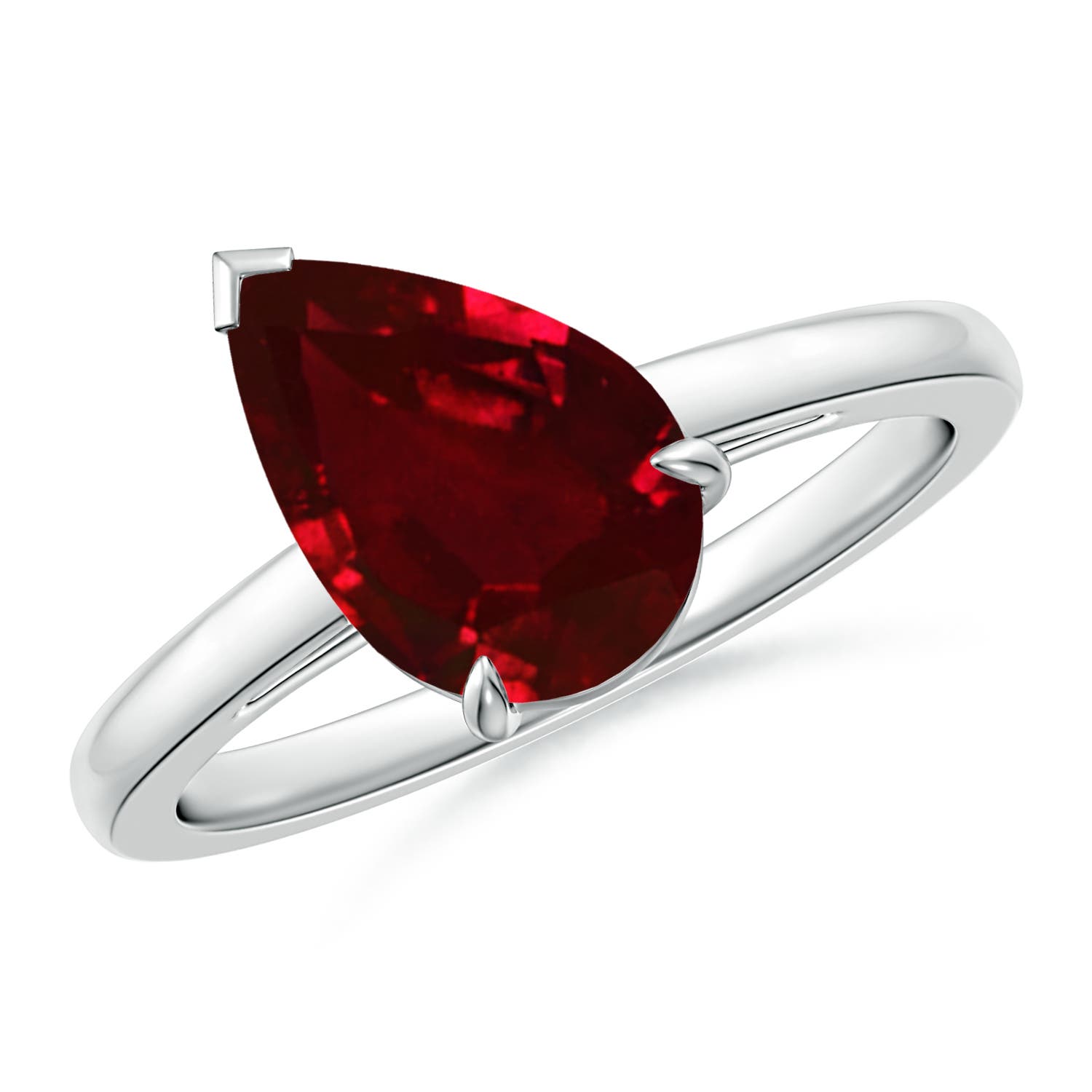 Lab-Grown Solitaire Pear-Shaped Ruby Classic Engagement Ring