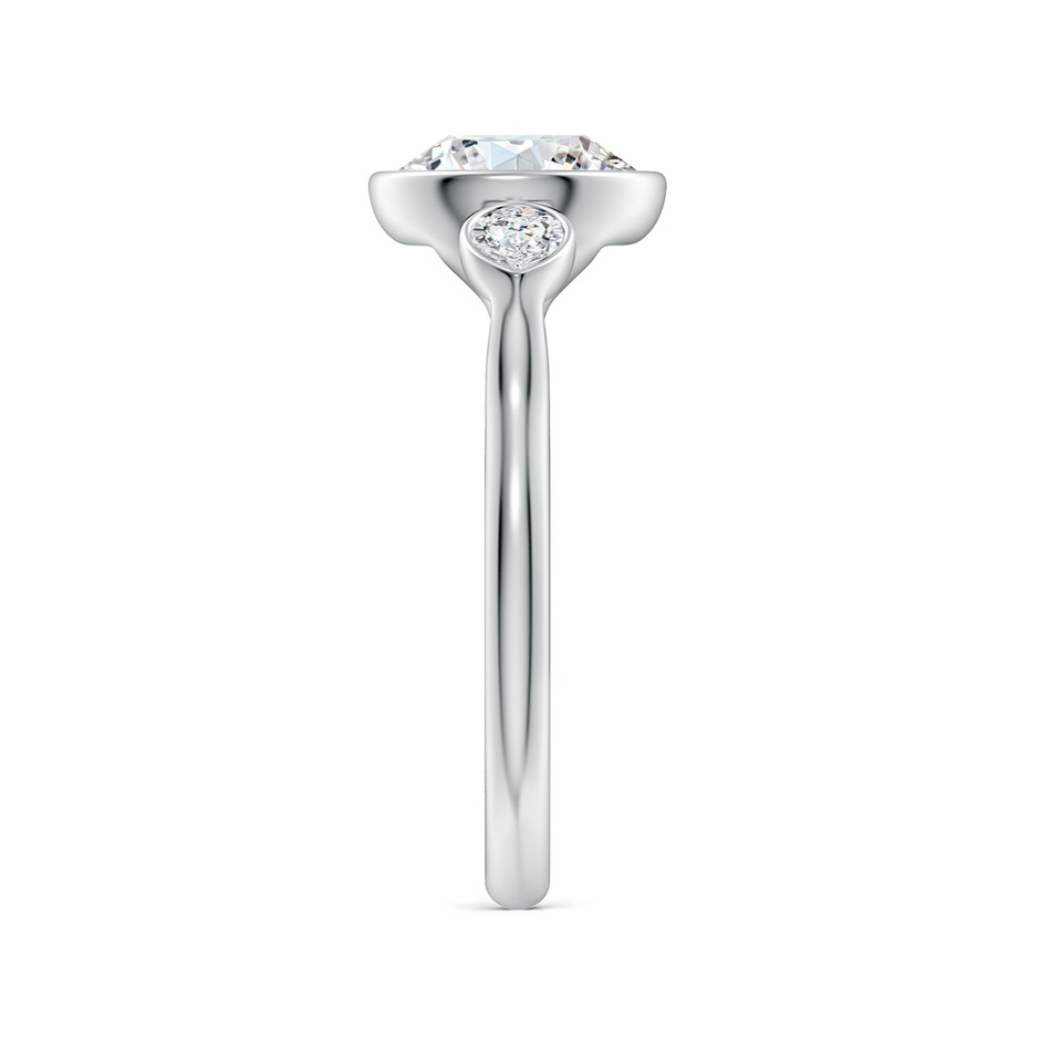 8.1mm FGVS Bezel-Set Round and Pear Lab-Grown Diamond Three-Stone Engagement Ring in 18K White Gold side 299