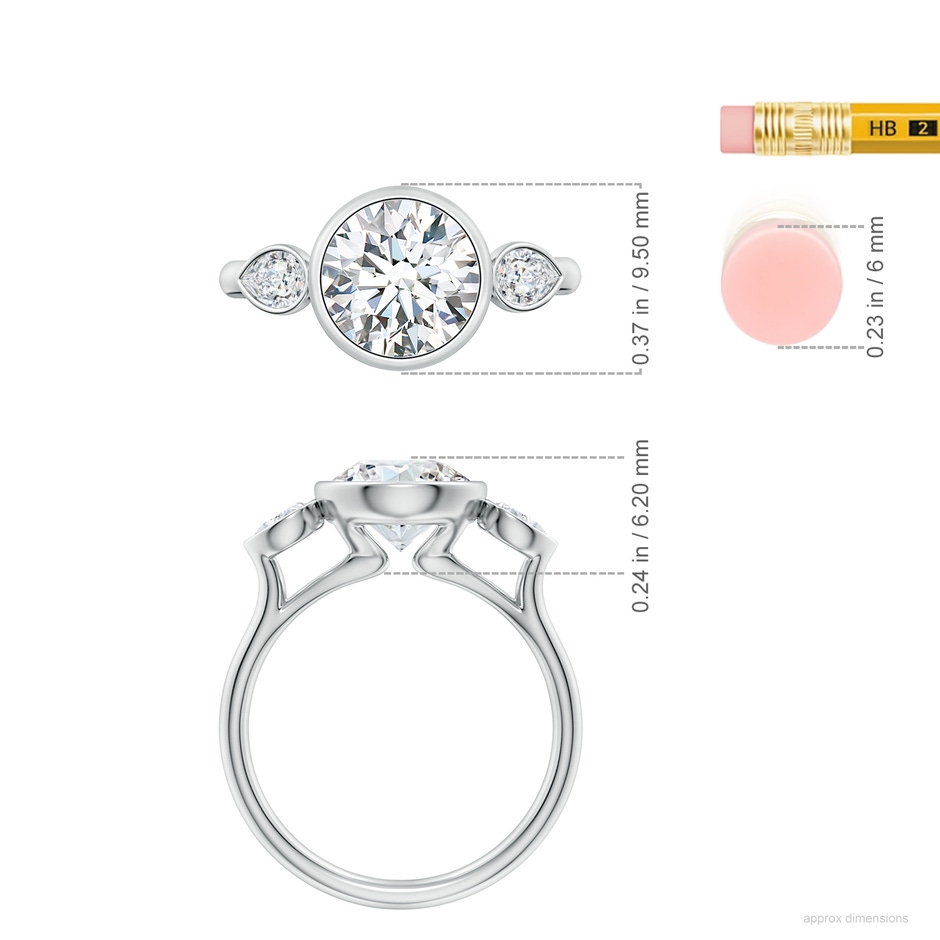 8.1mm FGVS Bezel-Set Round and Pear Lab-Grown Diamond Three-Stone Engagement Ring in 18K White Gold ruler