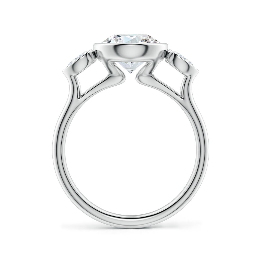 8.1mm FGVS Bezel-Set Round and Pear Lab-Grown Diamond Three-Stone Engagement Ring in White Gold - side 4