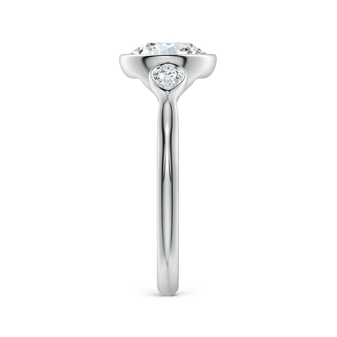 8.1mm FGVS Bezel-Set Round and Pear Lab-Grown Diamond Three-Stone Engagement Ring in White Gold - side 5