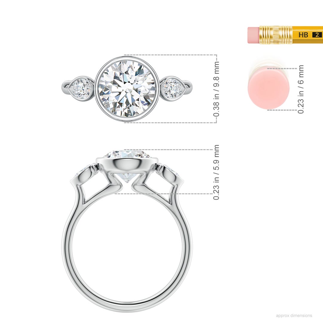 8.1mm FGVS Bezel-Set Round and Pear Lab-Grown Diamond Three-Stone Engagement Ring in White Gold - ruler