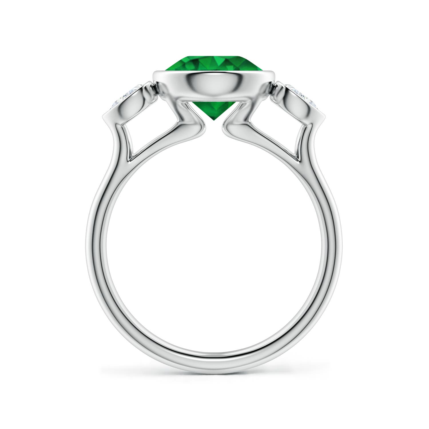 8mm Labgrown Lab-Grown Round Emerald and Pear Diamond Three-Stone Engagement Ring in 18K White Gold