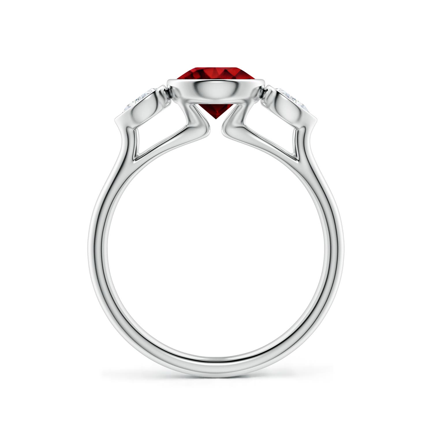 6.5mm Labgrown Lab-Grown Round Ruby and Pear Diamond Three-Stone Engagement Ring in 18K White Gold
