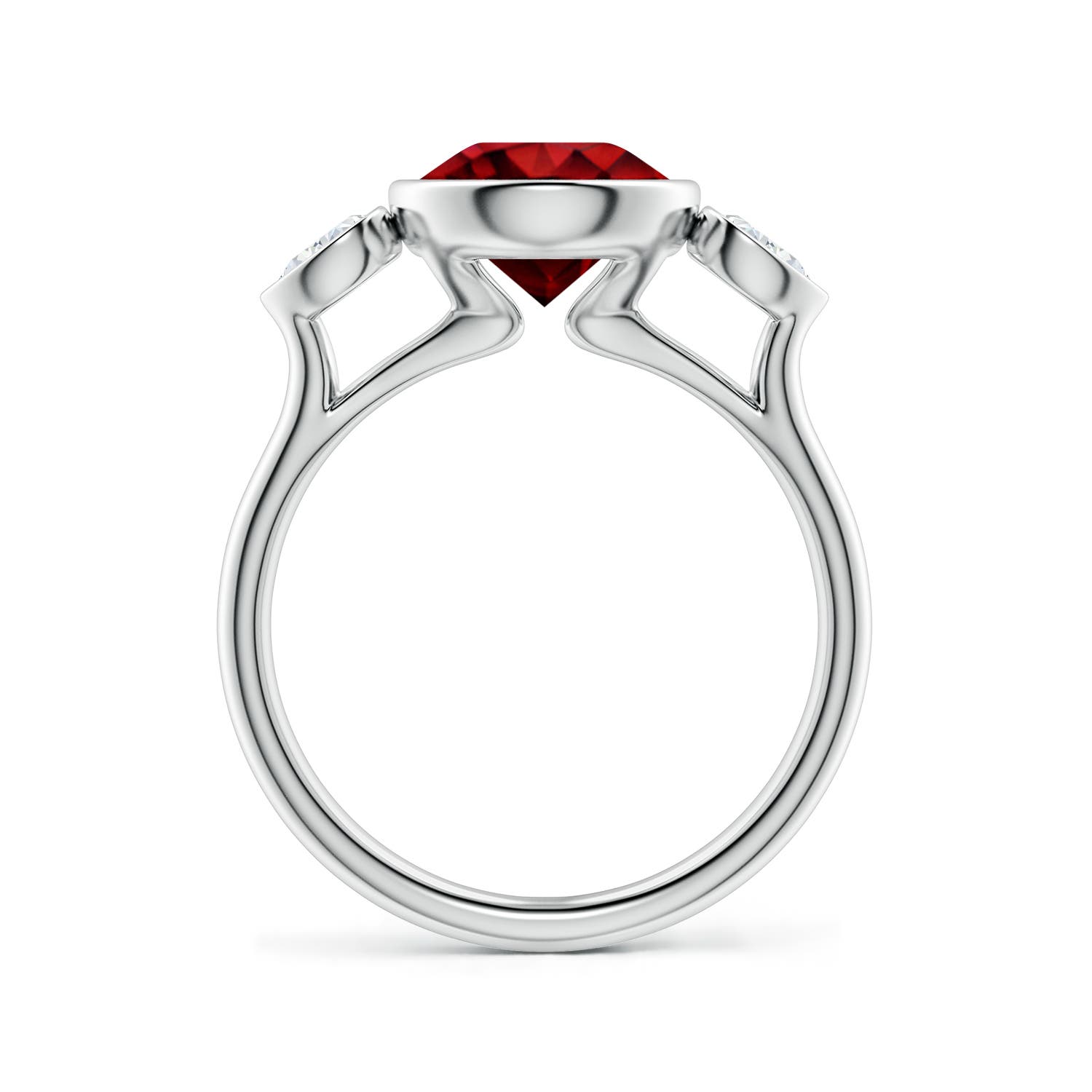8mm Labgrown Lab-Grown Round Ruby and Pear Diamond Three-Stone Engagement Ring in 18K White Gold