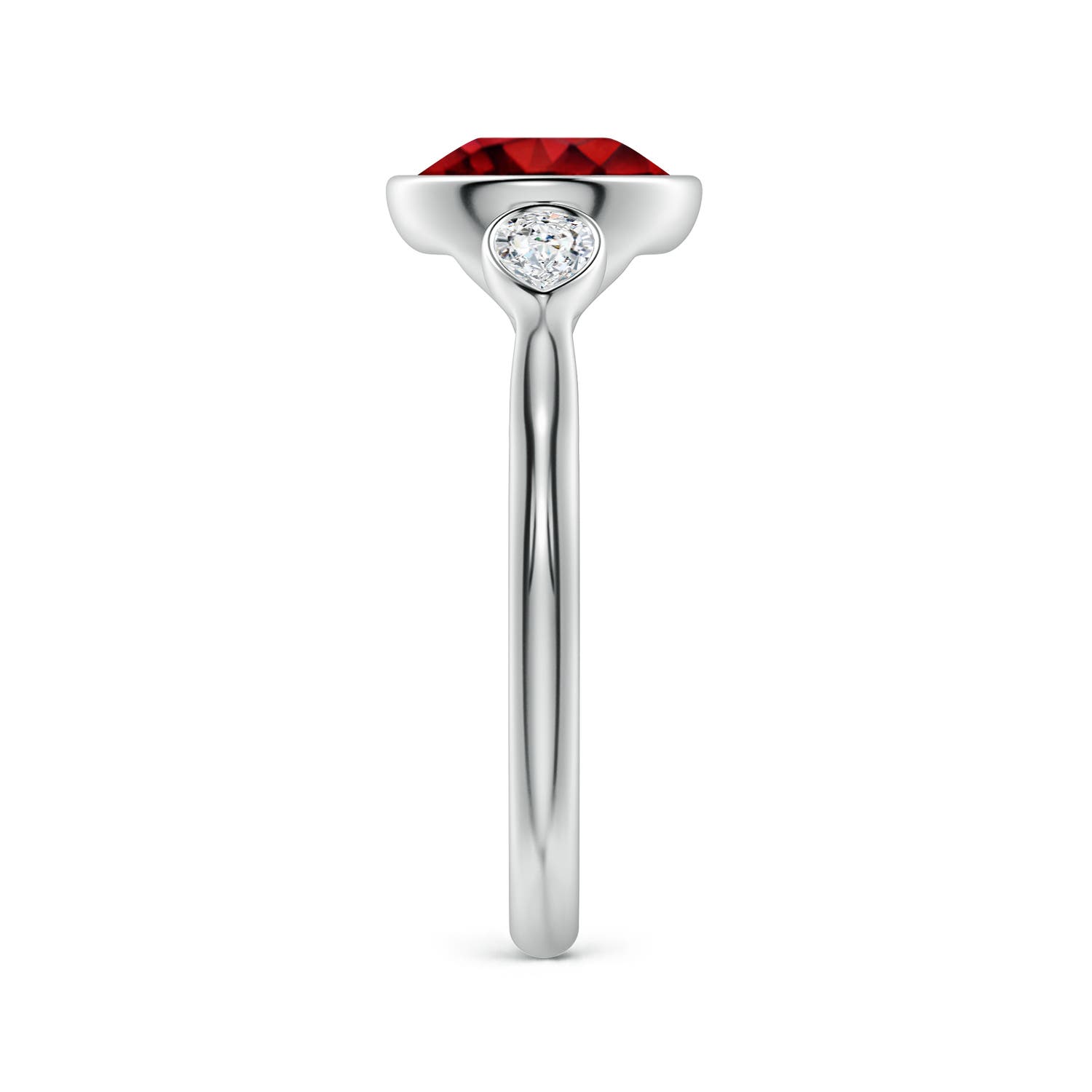 8mm Labgrown Lab-Grown Round Ruby and Pear Diamond Three-Stone Engagement Ring in White Gold - side 4