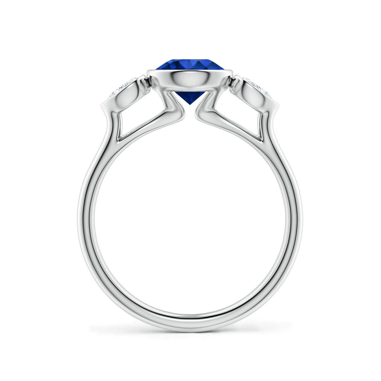 6.5mm Labgrown Lab-Grown Round Blue Sapphire and Pear Diamond Three-Stone Engagement Ring in 18K White Gold
