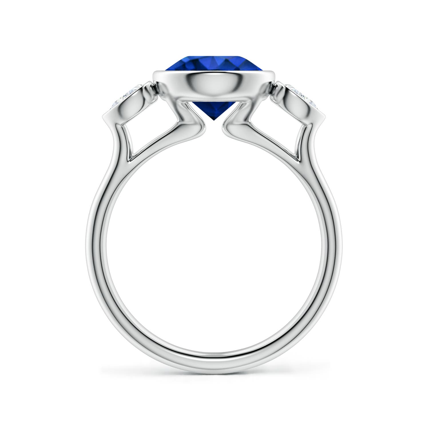 8mm Labgrown Lab-Grown Round Blue Sapphire and Pear Diamond Three-Stone Engagement Ring in White Gold - side 3
