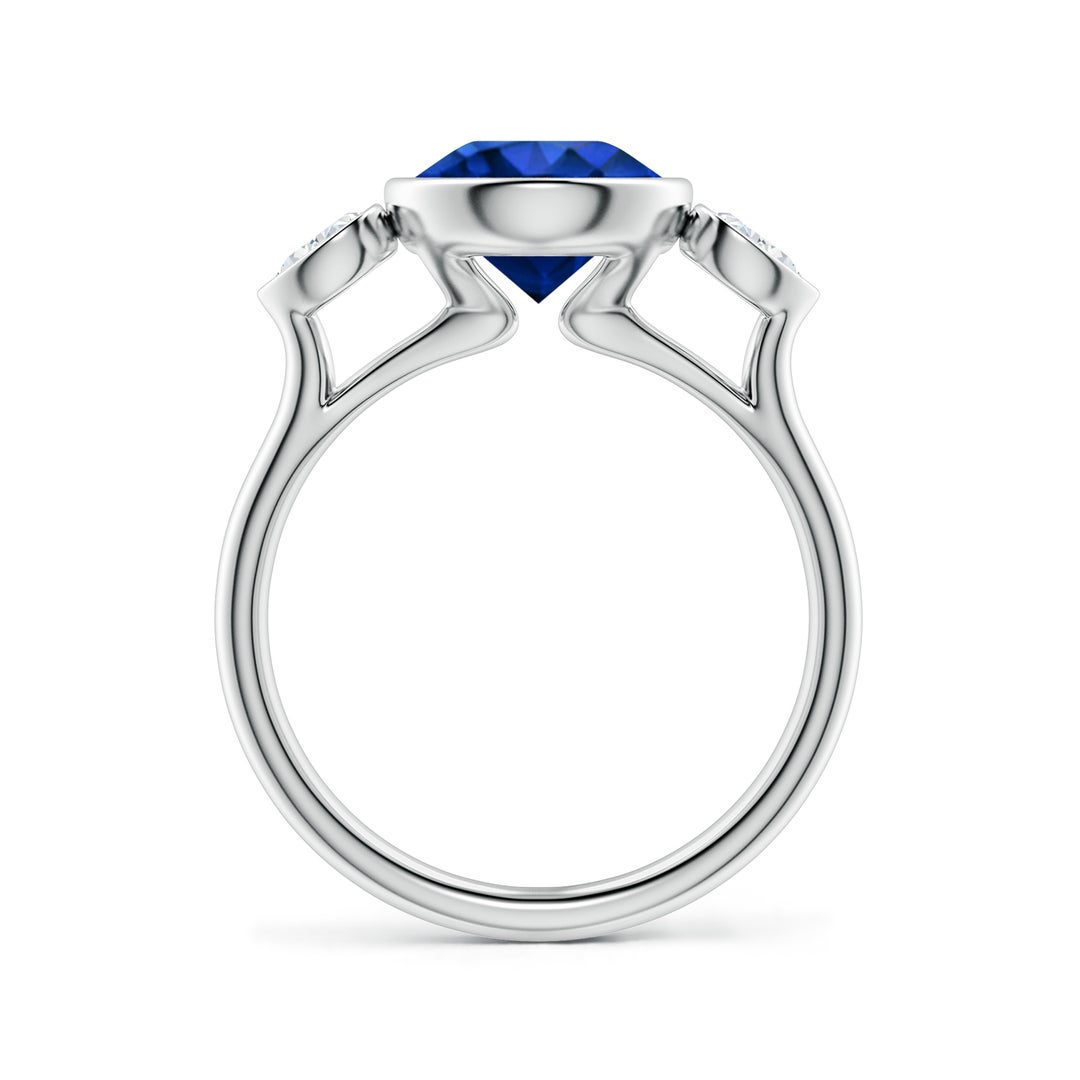 8mm Labgrown Lab-Grown Round Blue Sapphire and Pear Diamond Three-Stone Engagement Ring in White Gold - side 3