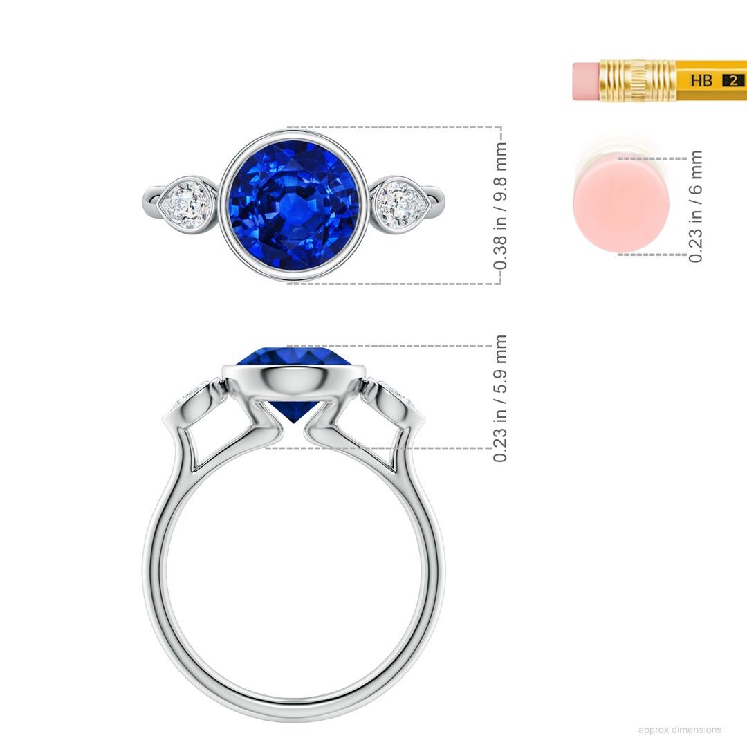 8mm Labgrown Lab-Grown Round Blue Sapphire and Pear Diamond Three-Stone Engagement Ring in White Gold - ruler