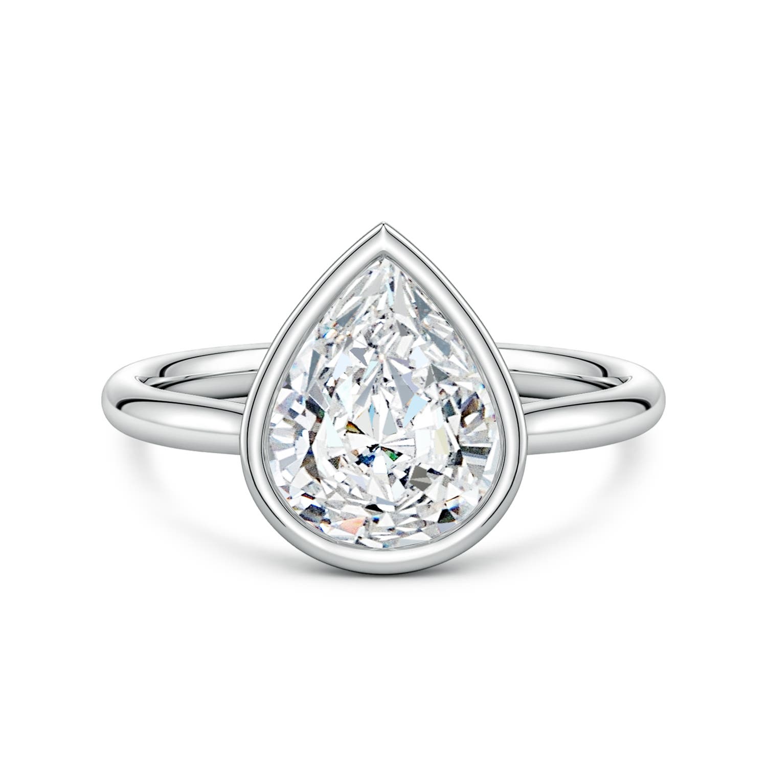 10x8mm FGVS Bezel-Set Pear Lab-Grown Diamond Solitaire Engagement Ring in White Gold