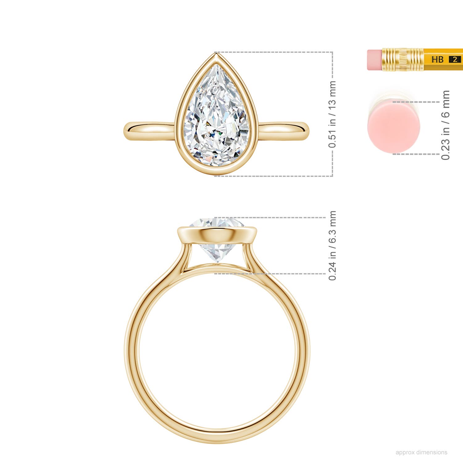 11x7mm FGVS Bezel-Set Pear Lab-Grown Diamond Solitaire Engagement Ring in Yellow Gold - ruler