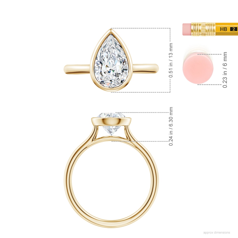 11x7mm FGVS Bezel-Set Pear Lab-Grown Diamond Solitaire Engagement Ring in Yellow Gold ruler