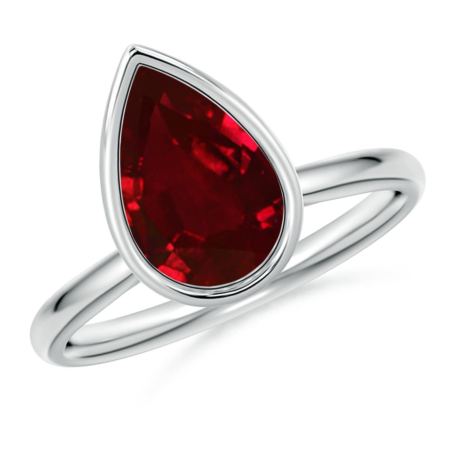 10x8mm Labgrown Bezel-Set Pear Lab-Grown Ruby Solitaire Engagement Ring in White Gold