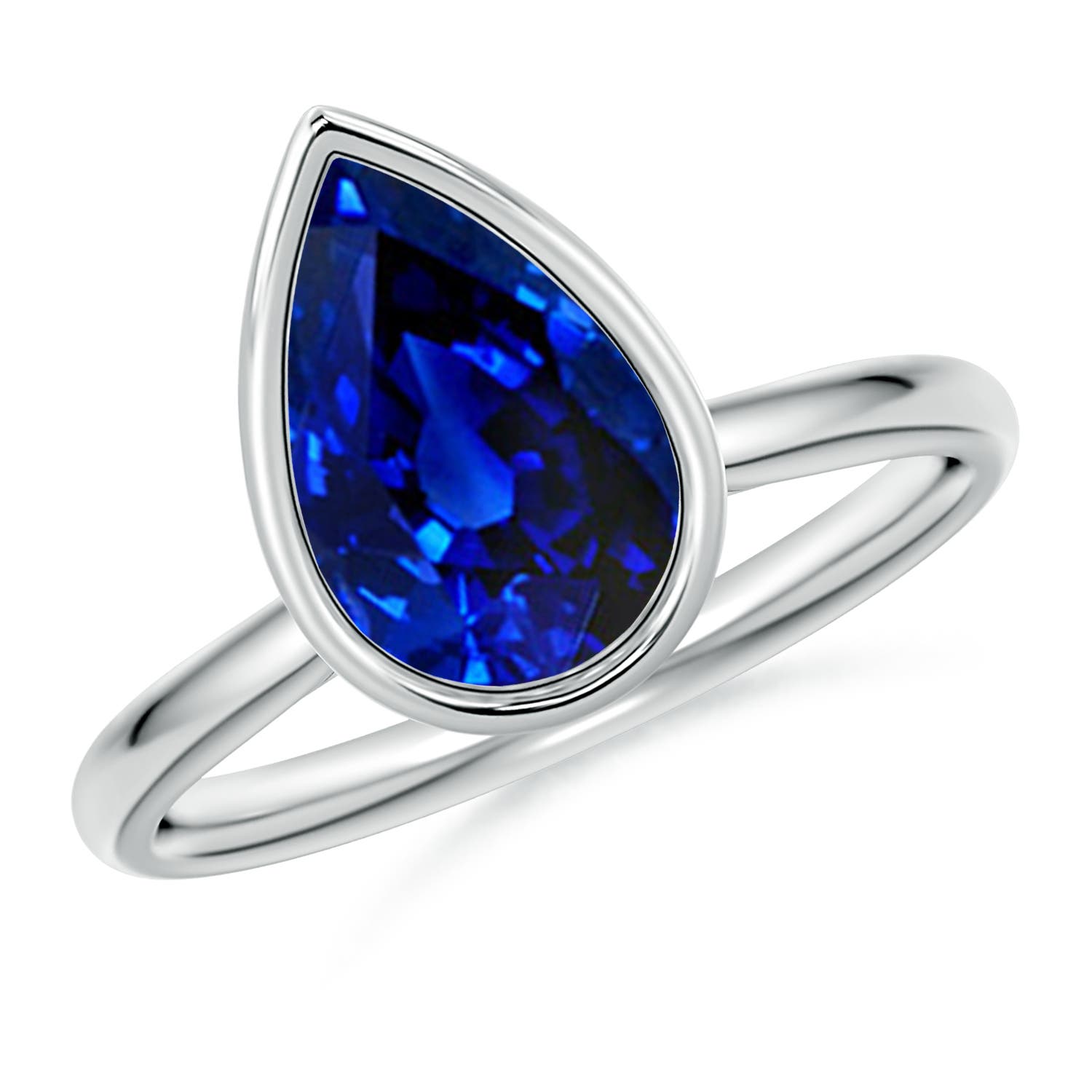 10x8mm Labgrown Bezel-Set Pear Lab-Grown Blue Sapphire Solitaire Engagement Ring in White Gold