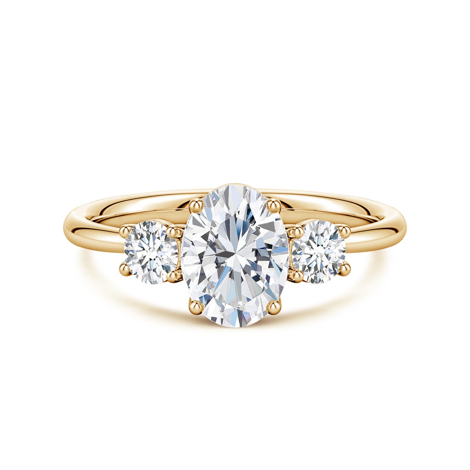 8x6mm FGVS Oval and Round Lab-Grown Diamond Three-Stone Engagement Ring in 18K Yellow Gold