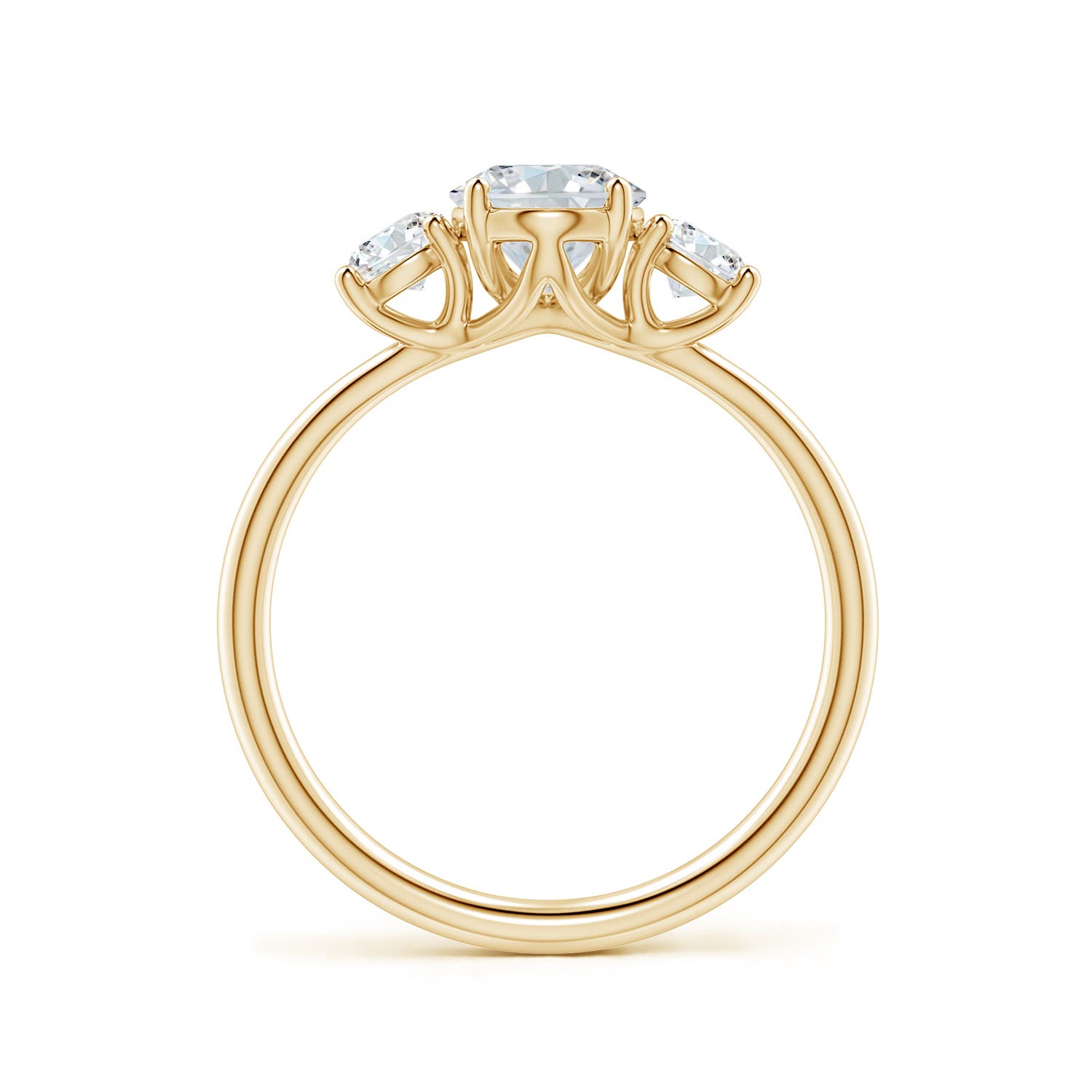 8x6mm FGVS Oval and Round Lab-Grown Diamond Three-Stone Engagement Ring in 18K Yellow Gold
