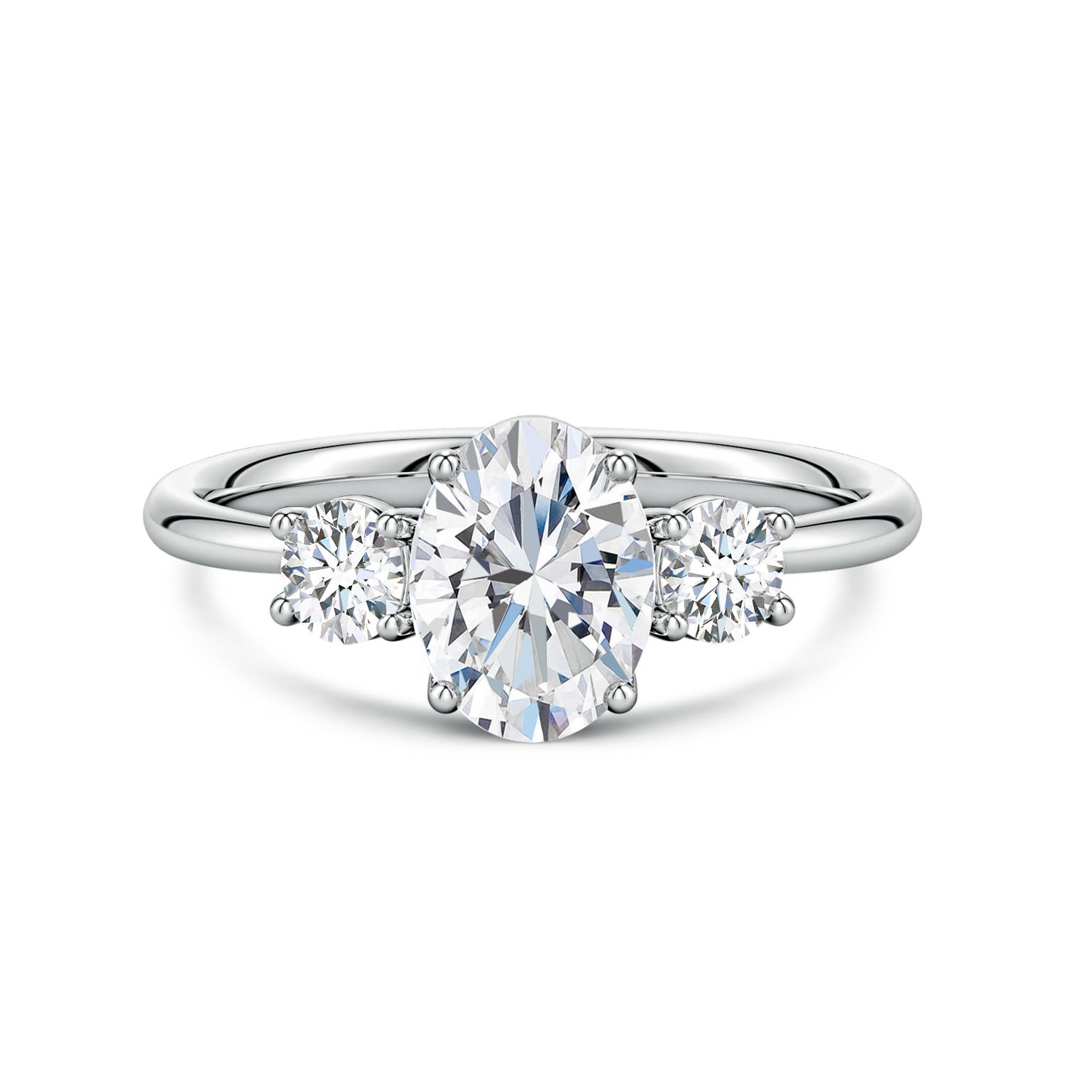 8x6mm FGVS Oval and Round Lab-Grown Diamond Three-Stone Engagement Ring in White Gold