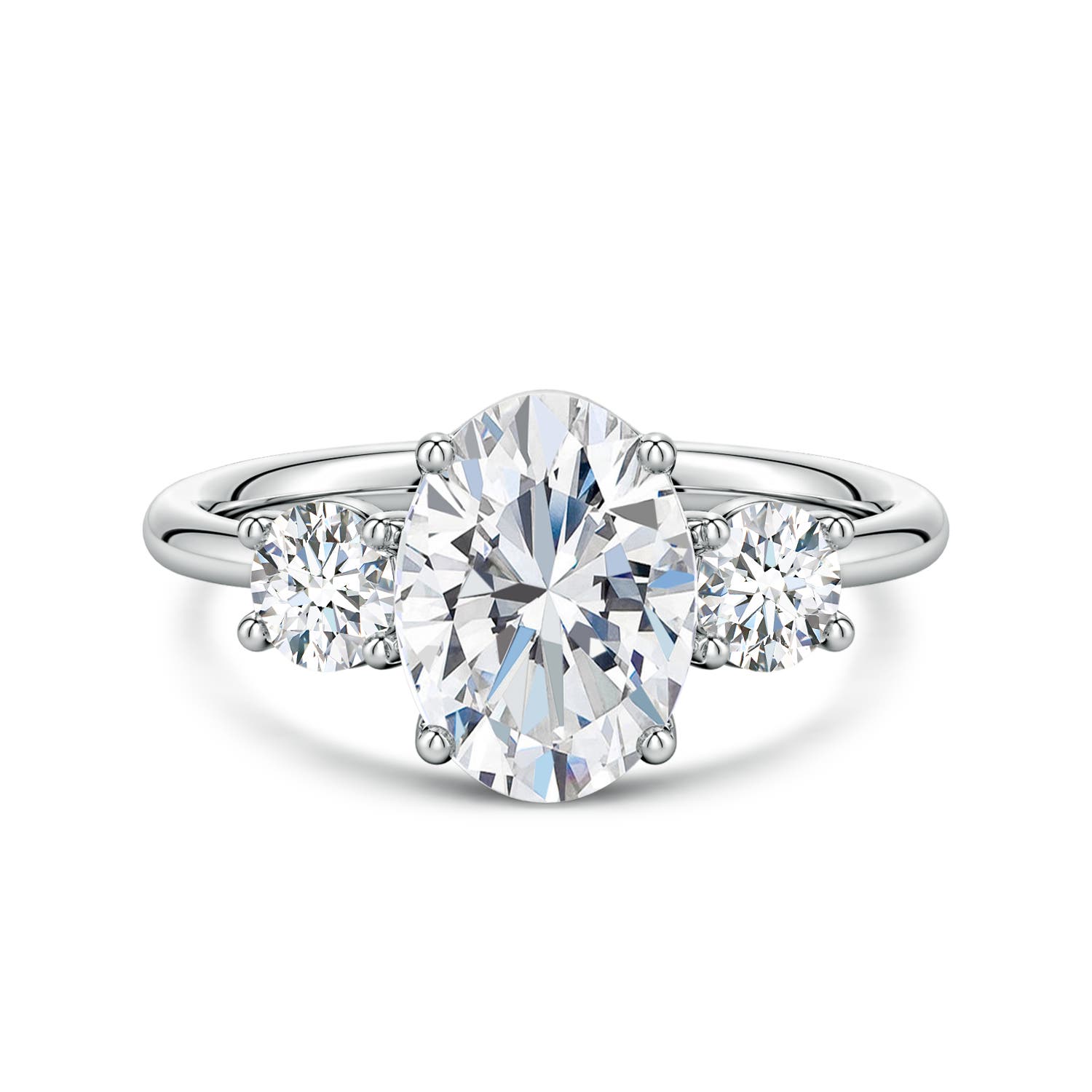 9.9x7.3mm FGVS Oval and Round Lab-Grown Diamond Three-Stone Engagement Ring in 18K White Gold