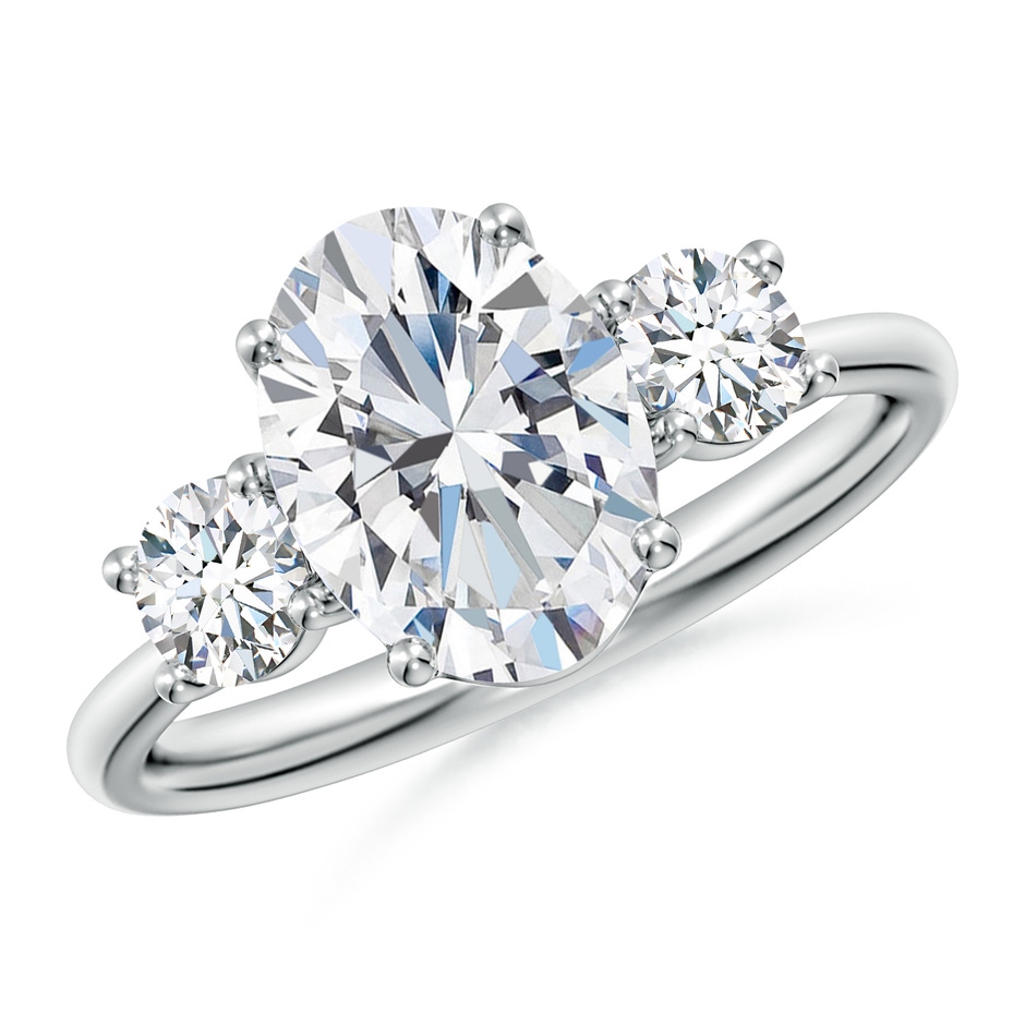 9.9x7.3mm FGVS Oval and Round Lab-Grown Diamond Three-Stone Engagement Ring in White Gold 