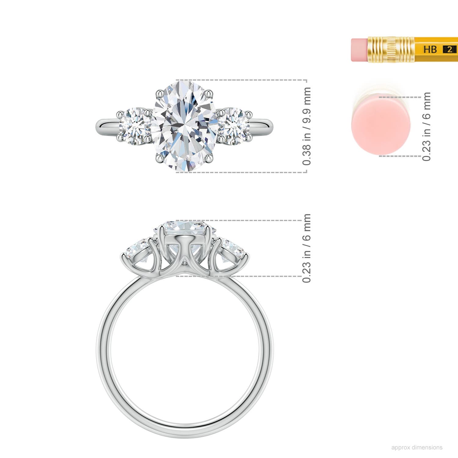 9.9x7.3mm FGVS Oval and Round Lab-Grown Diamond Three-Stone Engagement Ring in White Gold - ruler
