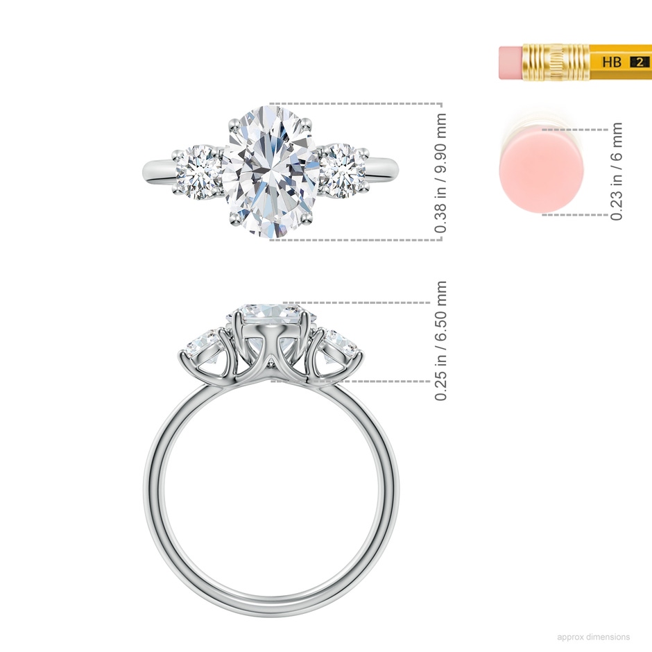 9.9x7.3mm FGVS Oval and Round Lab-Grown Diamond Three-Stone Engagement Ring in White Gold ruler