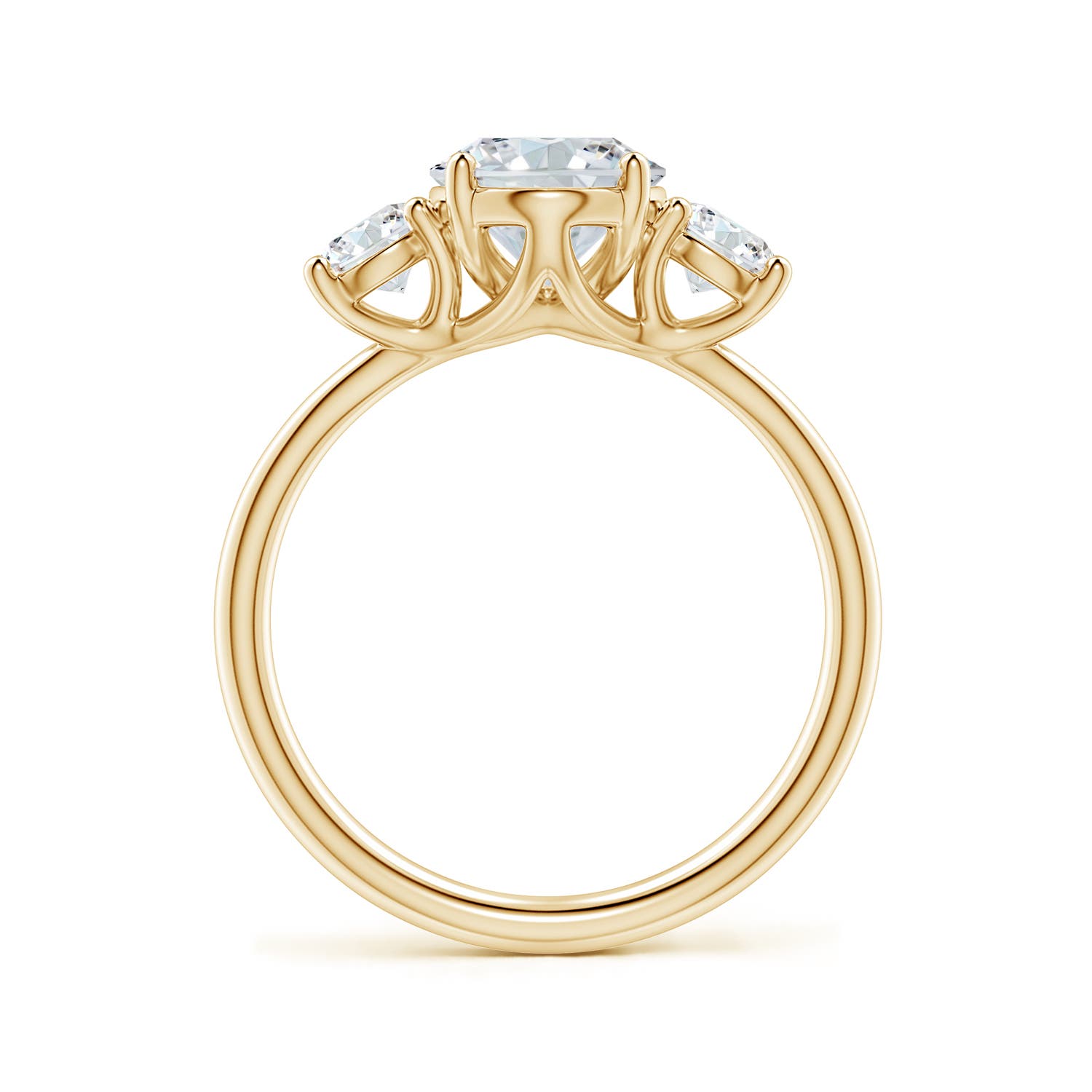 9.9x7.3mm FGVS Oval and Round Lab-Grown Diamond Three-Stone Engagement Ring in Yellow Gold