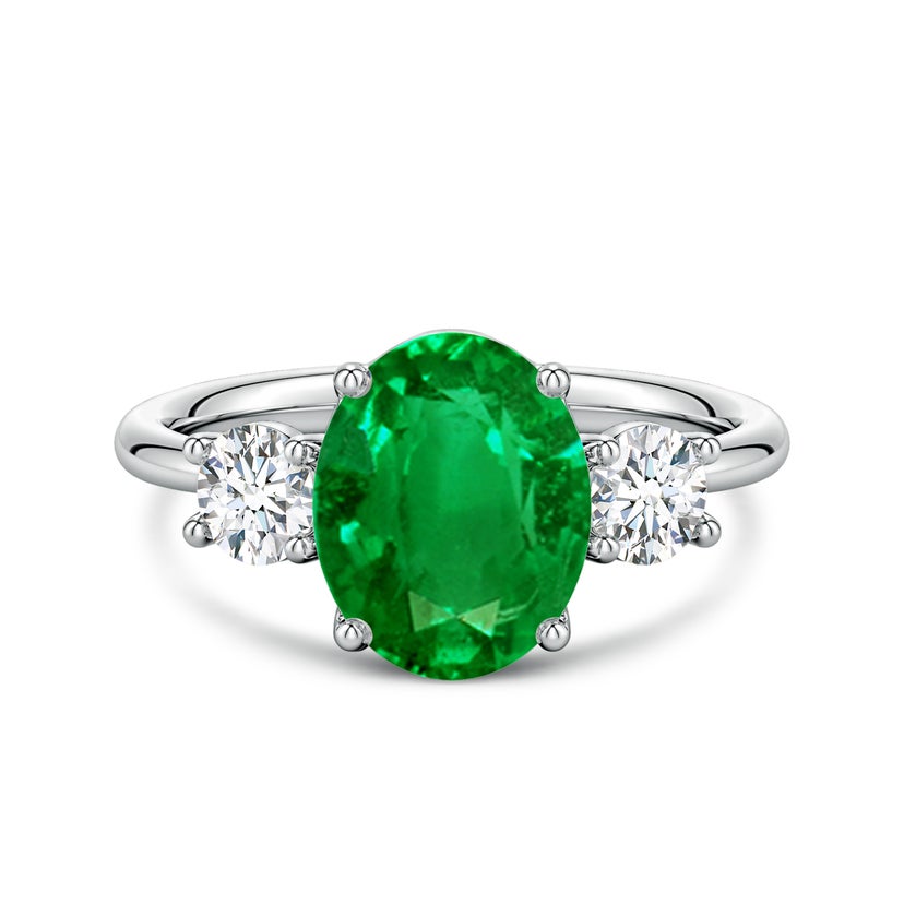 Lab-Grown Oval Emerald and Round Diamond Three-Stone