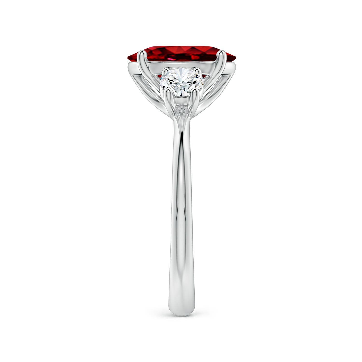 10x8mm Labgrown Lab-Grown Oval Ruby and Round Diamond Three-Stone Engagement Ring in White Gold - side 4