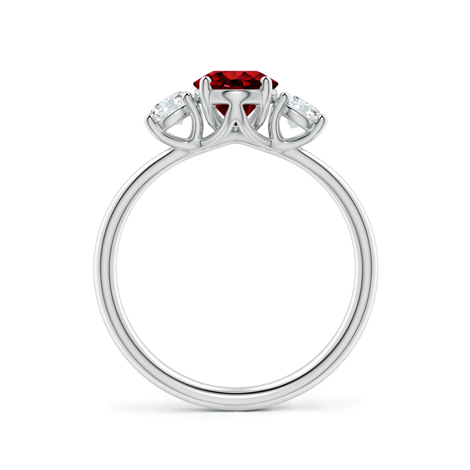 8x6mm Labgrown Lab-Grown Oval Ruby and Round Diamond Three-Stone Engagement Ring in 18K White Gold