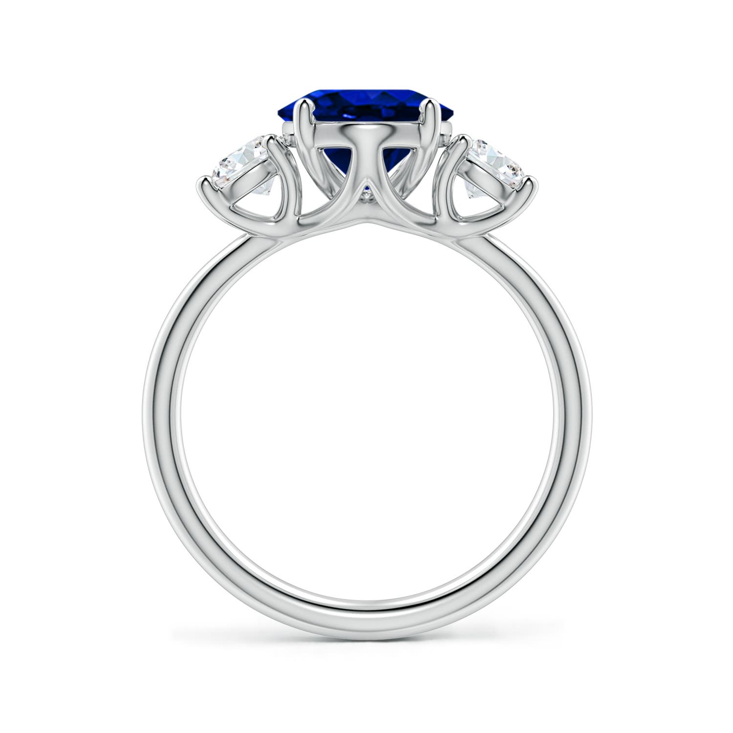 10x8mm Labgrown Lab-Grown Oval Blue Sapphire and Round Diamond Three-Stone Engagement Ring in 18K White Gold