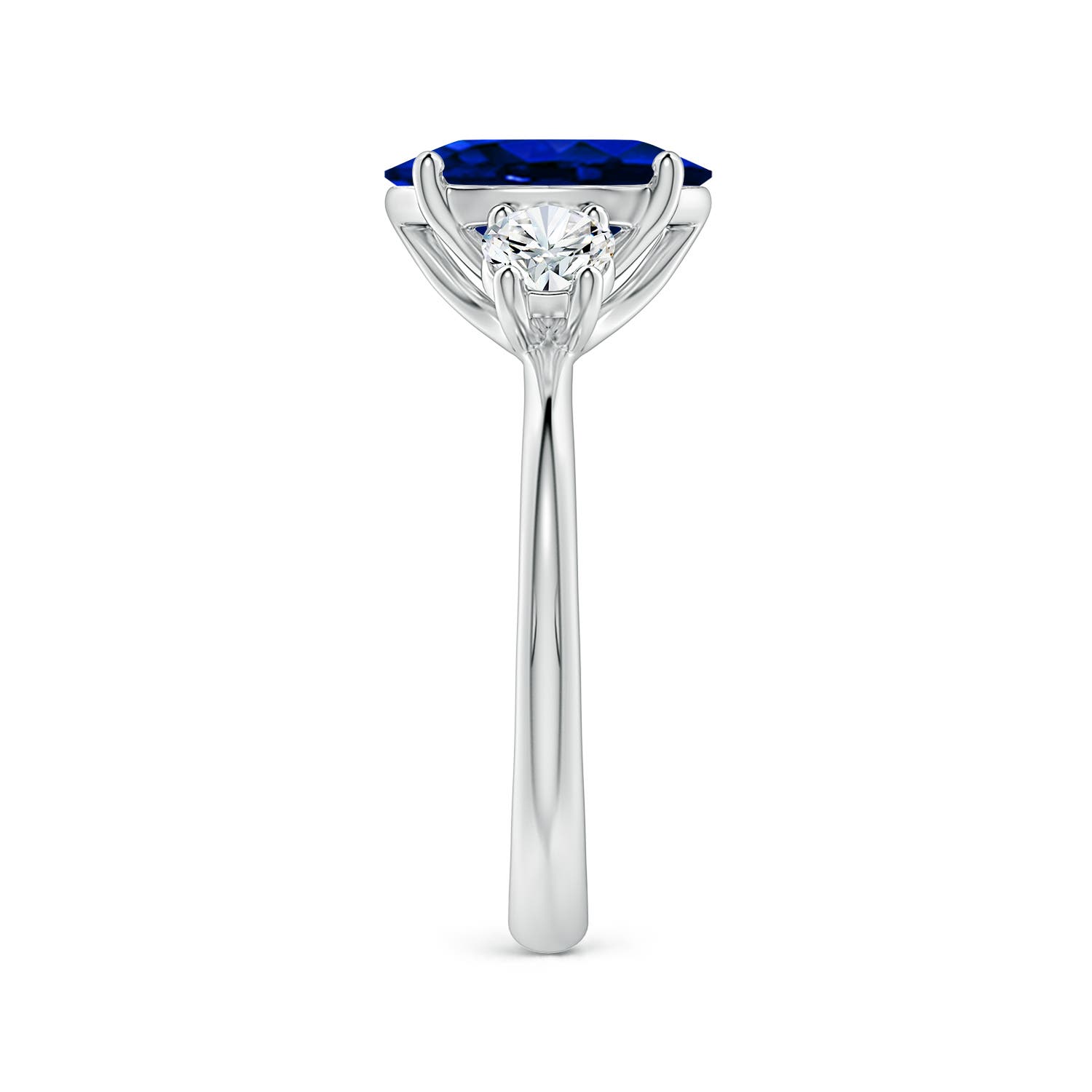 10x8mm Labgrown Lab-Grown Oval Blue Sapphire and Round Diamond Three-Stone Engagement Ring in White Gold - side 4