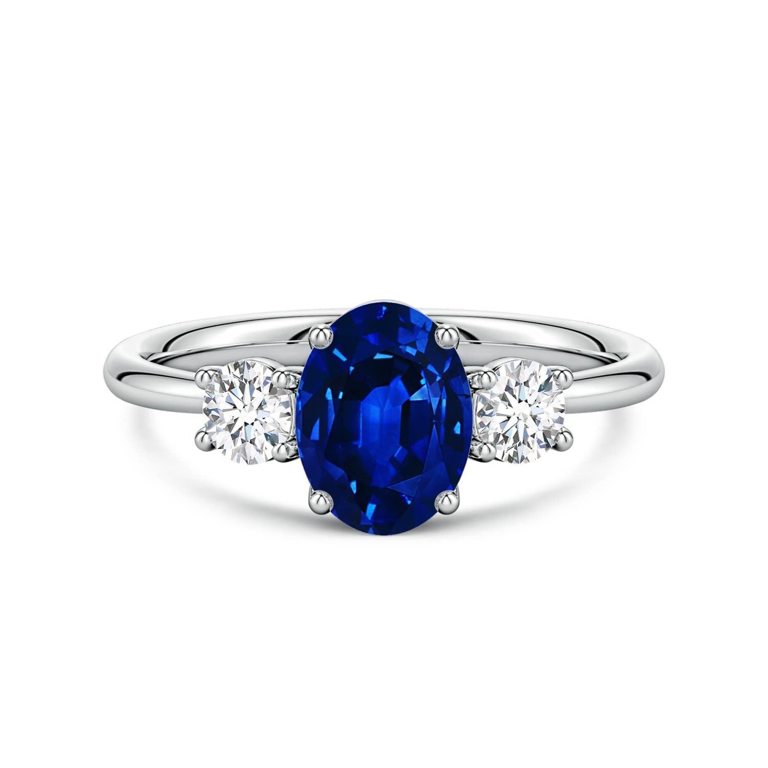 8x6mm Labgrown Lab-Grown Oval Blue Sapphire and Round Diamond Three-Stone Engagement Ring in 18CT White Gold