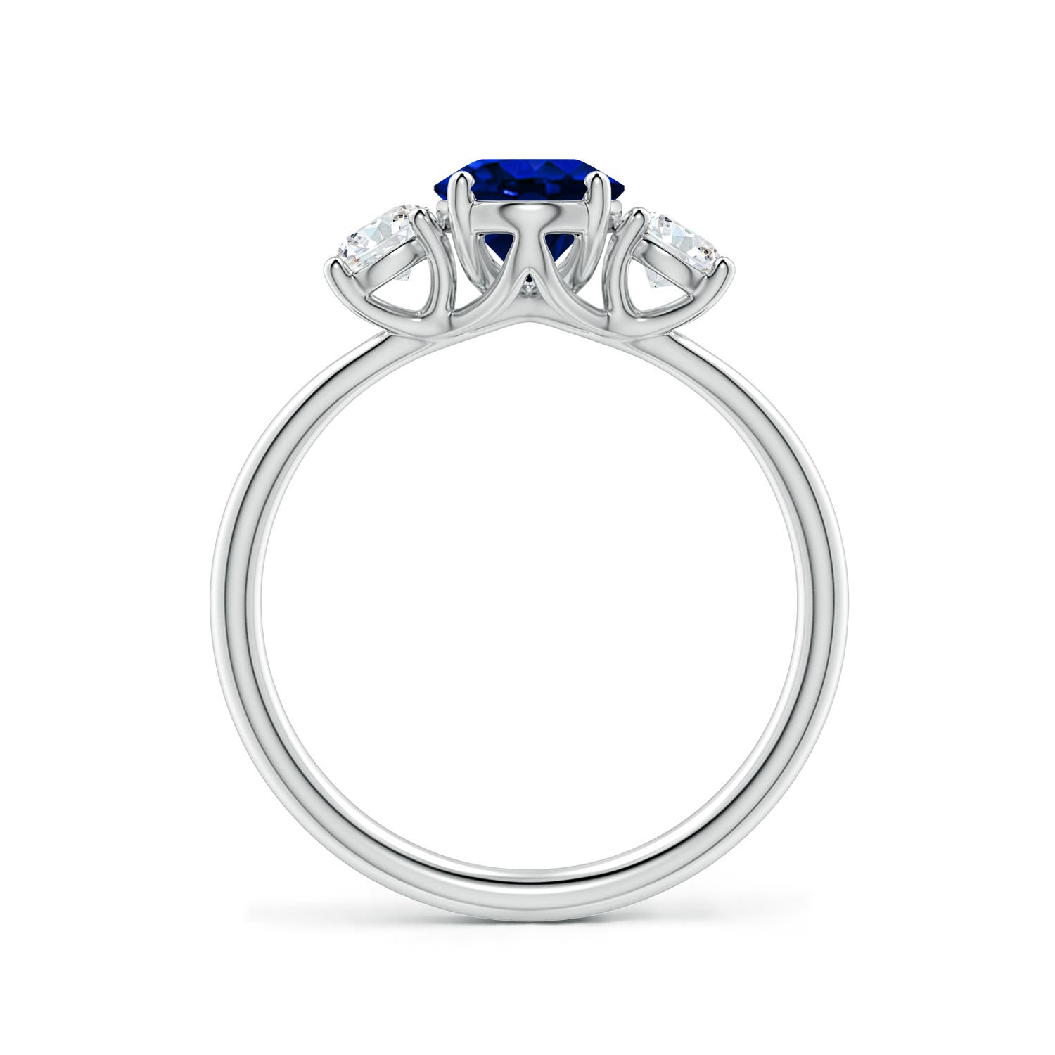 8x6mm Labgrown Lab-Grown Oval Blue Sapphire and Round Diamond Three-Stone Engagement Ring in 18K White Gold