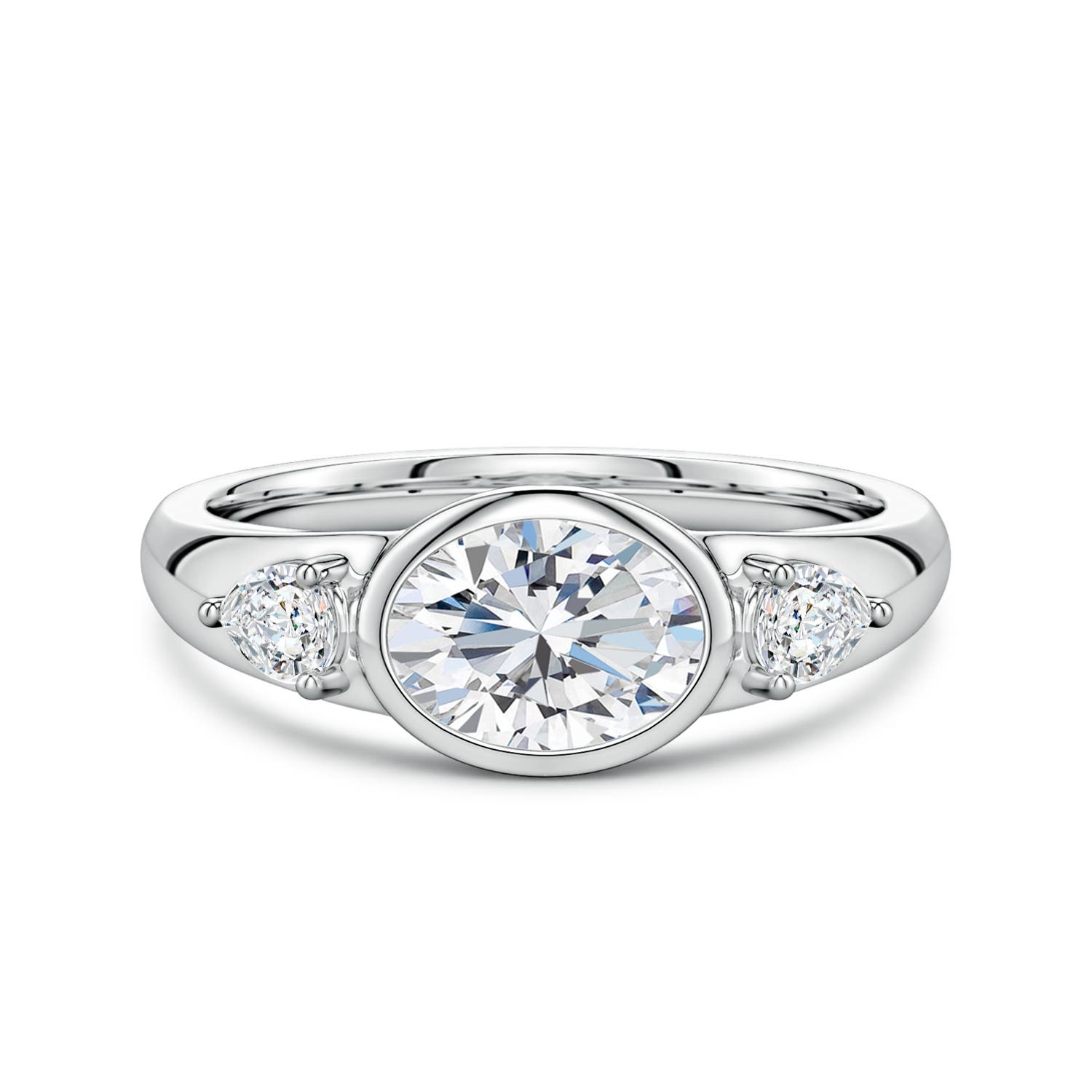 7.7x5.7mm FGVS East-West Oval and Pear Lab-Grown Diamond Three-Stone Engagement Ring in 18K White Gold