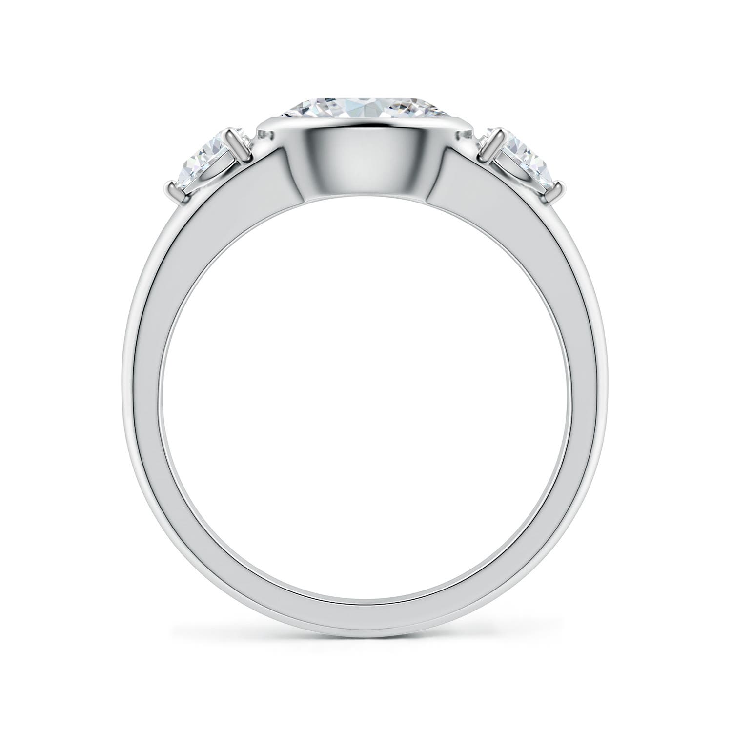 7.7x5.7mm FGVS East-West Oval and Pear Lab-Grown Diamond Three-Stone Engagement Ring in 18K White Gold