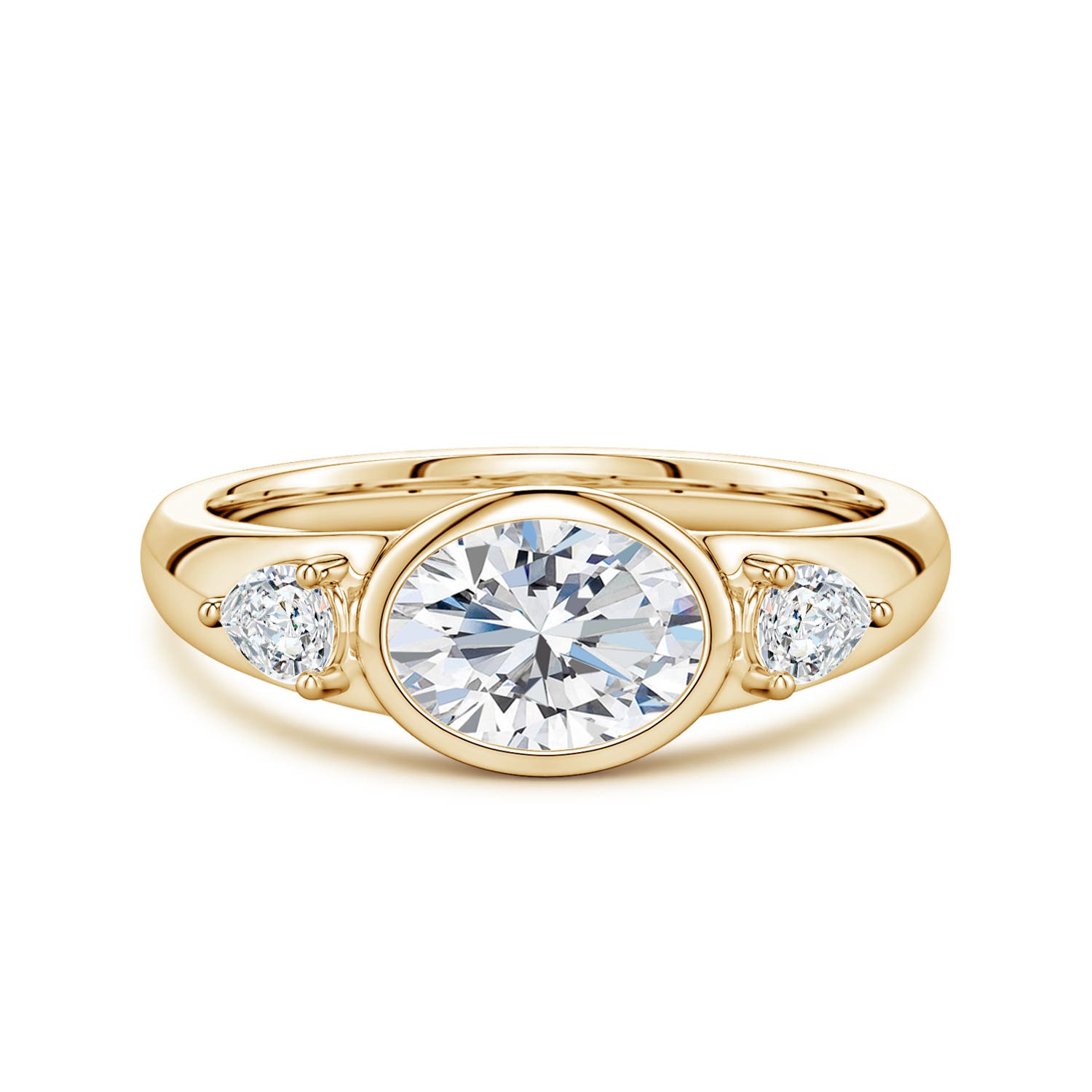 7.7x5.7mm FGVS East-West Oval and Pear Lab-Grown Diamond Three-Stone Engagement Ring in Yellow Gold