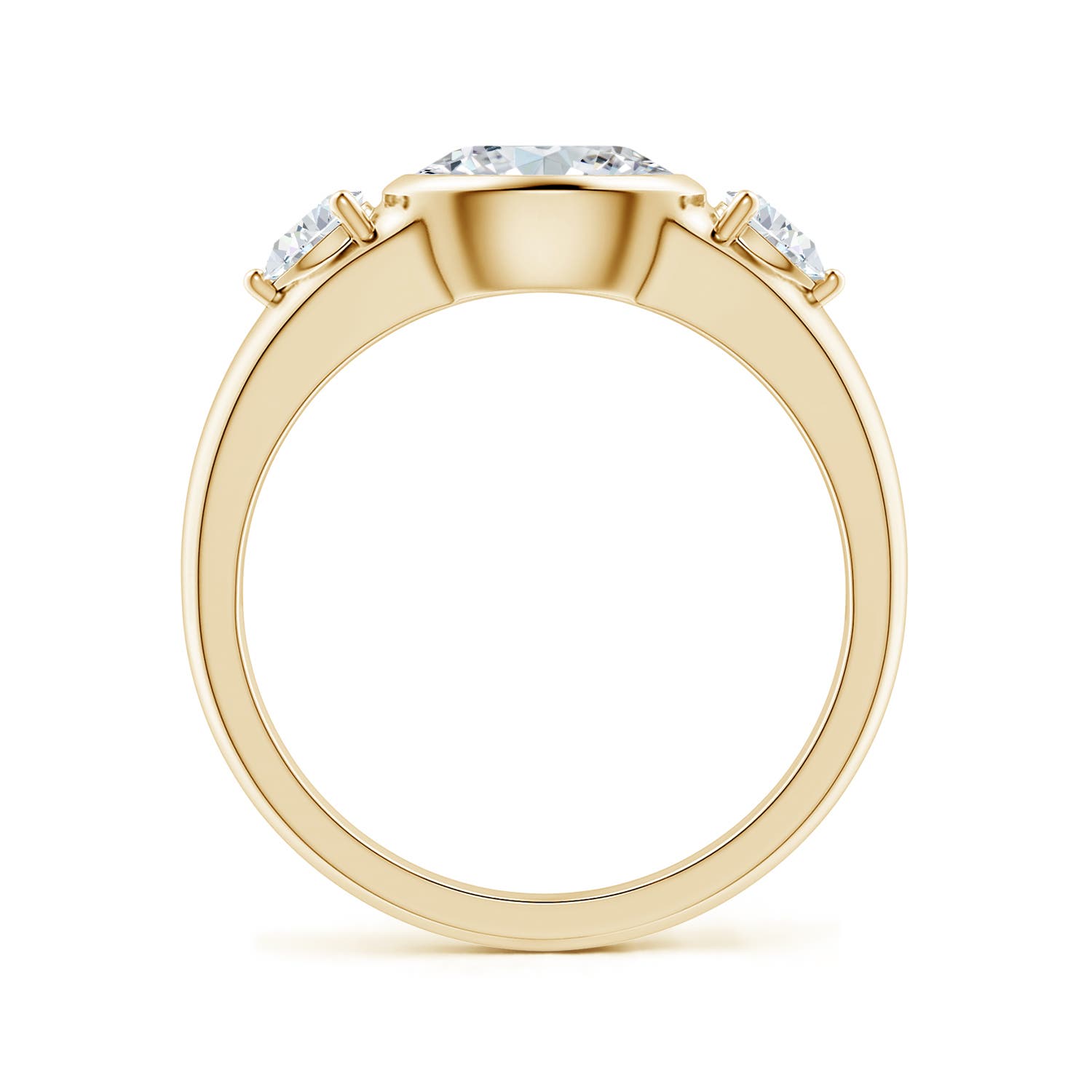 7.7x5.7mm FGVS East-West Oval and Pear Lab-Grown Diamond Three-Stone Engagement Ring in Yellow Gold - side 4