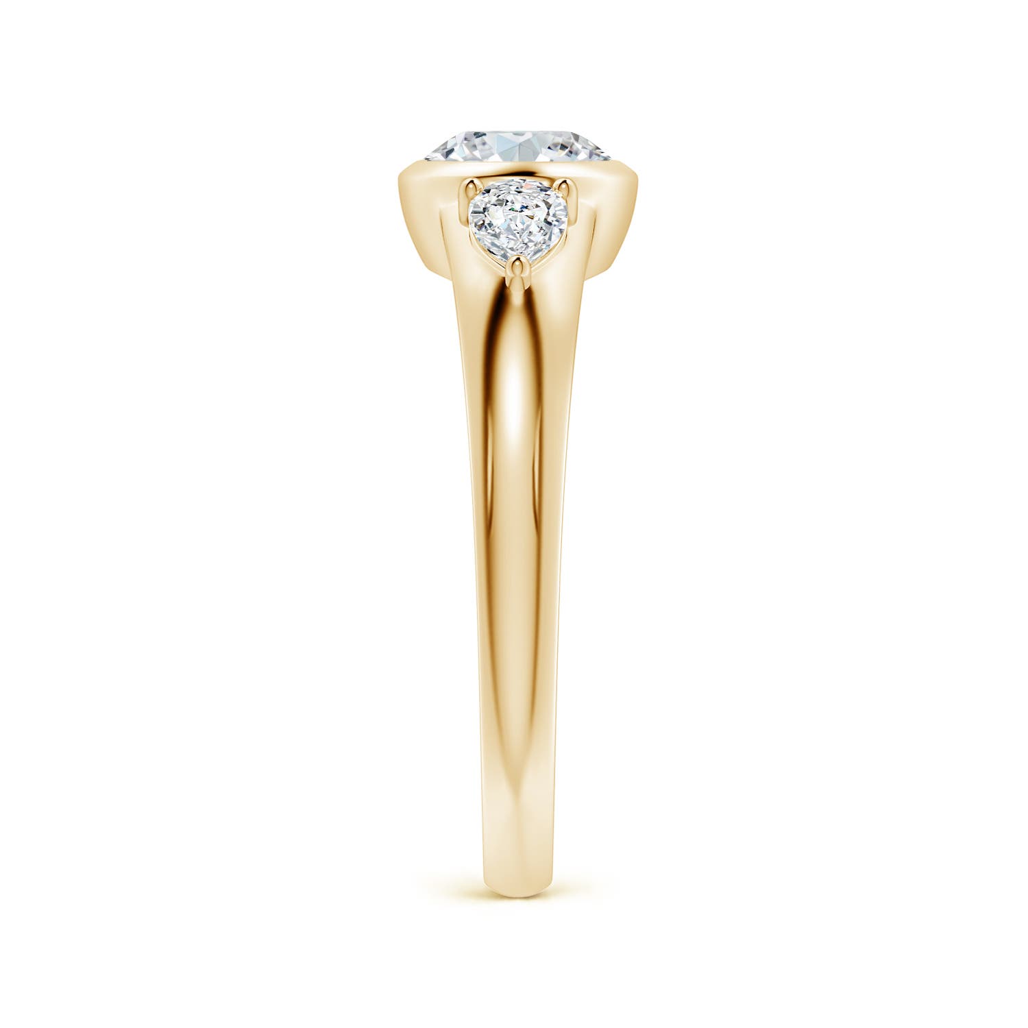 7.7x5.7mm FGVS East-West Oval and Pear Lab-Grown Diamond Three-Stone Engagement Ring in Yellow Gold - side 5