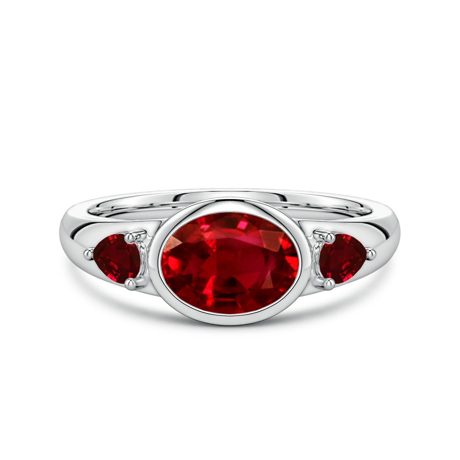 8x6mm Labgrown East-West Oval and Pear Lab-Grown Ruby Three-Stone Engagement Ring in 18CT White Gold